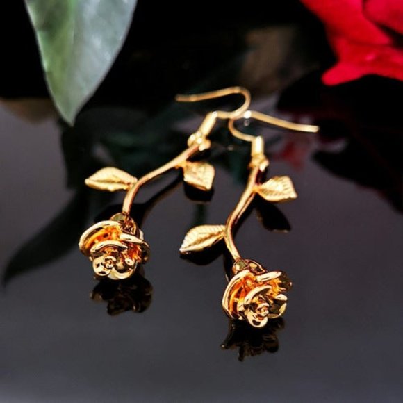 Elegant Dangle Long Stem Roses Dipped In Gold NEW! - Picture 4 of 7
